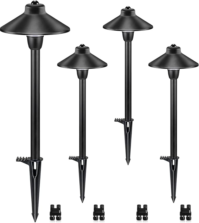 SUNVIE Low Voltage Pathway Lights 12V LED Landscape Path Lights 3000K Outdoor Waterproof Landscape Lighting 3W Aluminum Low Voltage Landscape Lights for Walkway Yard Garden ETL Listed Cord, 4 Pack