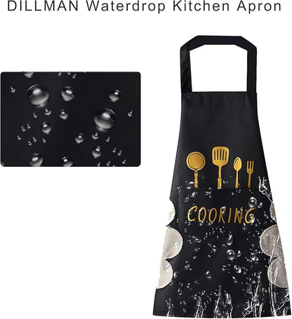 DILLMAN Women Kitchen Apron with Hand Wipe Pockets，Big Pocket,Hand-wiping, Waterproof for Cooking Baking