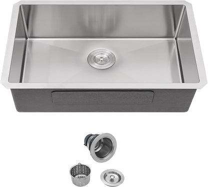 Undermount Kitchen Sink - 33 inch Undermount Kitchen Sink 16 Gauge Stainless Steel Sinks with Round Corner Handmade Single Bowl Under Counter Basin for Kitchens, 33"x19"x9"