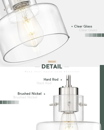 2 Pack Pendant Lights Kitchen Island, 6" Brushed Nickel Pendant Light Fixtures Over Island with Clear Glass Shade, Modern Kitchen Island Lighting for Dining Room Entryway, PL124-BN-G-2PK