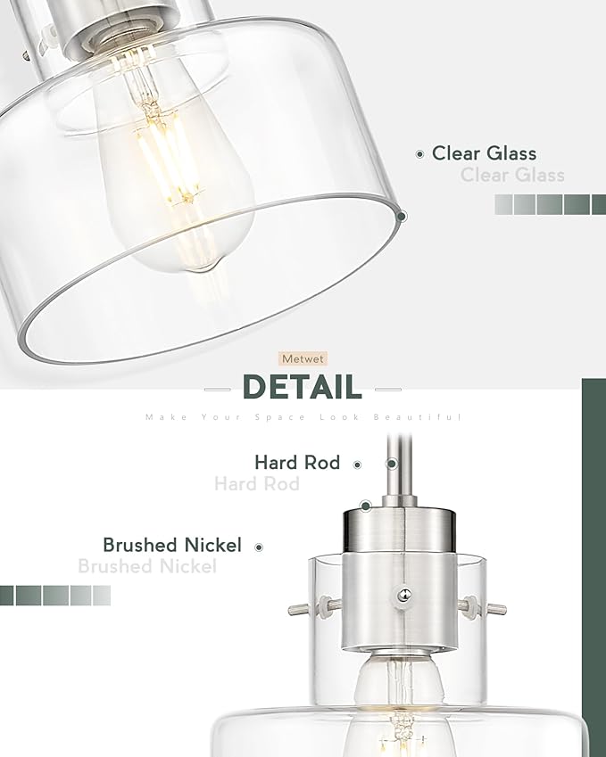 Brushed Nickel Pendant Lights Kitchen Island, 6" Pendant Light Fixtures Over Island with Clear Glass Shade, Modern Kitchen Island Lighting for Dining Room Entryway, PL124-BN-G-1PK