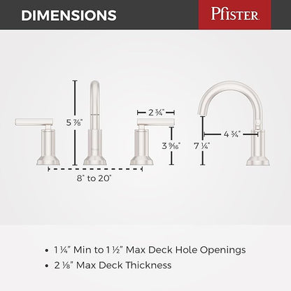 Pfister Capistrano Widespread Bathroom Sink Faucet 8 in 3 Hole 2 Handle Brushed Nickel Vanity Faucet with Push & Seal Drain NSF Certified TiteSeal Mount LF049CSOGS