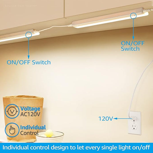 TORCHSTAR Plug in Under Cabinet Lighting, ETL Listed Linkable LED Under Cabinet Light Kit, Individual Control, 16 Inch, 3000K Warm White, 8W, Pack of 4