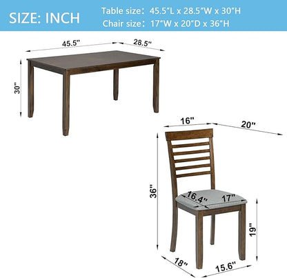 5-Piece Solid Wood Dining Table Set with 4 Upholstered Chairs, Rectangular Kitchen Table Set for 4, Modern Dining Room Table and Chairs Set of 4 for Kitchen and Dining, Walnut