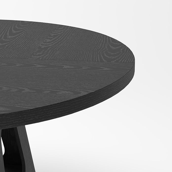 JOSHEN 47" Round Rustic Dining Table, Kitchen Table with Storage Shelf, Dinner Tables with Solid Wood Frame for Home Dining, Black