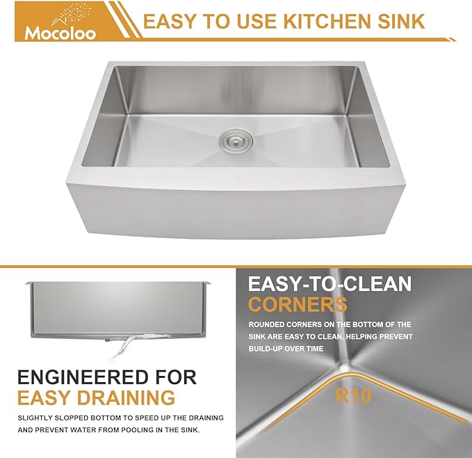 Mocoloo 30 Stainless Farmhouse Sink - 30x21 Inch Apron Front Farm Kitchen Sink Stainless Steel Single Bowl 16 Gauge Deep Handmade Basin