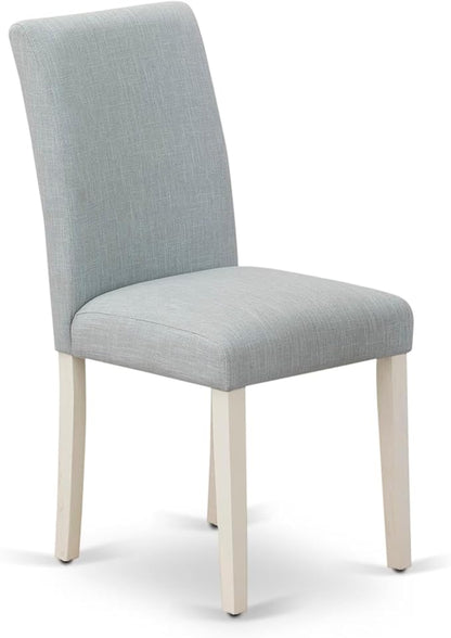 East West Furniture ABP0T15 Abbott Parson Dining Chairs - Baby Blue Linen Fabric Upholstered Chairs, Set of 2, Linen White