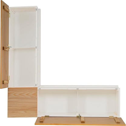 Linon Tobin Natural & White Dining Nook with Hidden Storage Spaces Includes Apple Green Cushion Set and Pillows