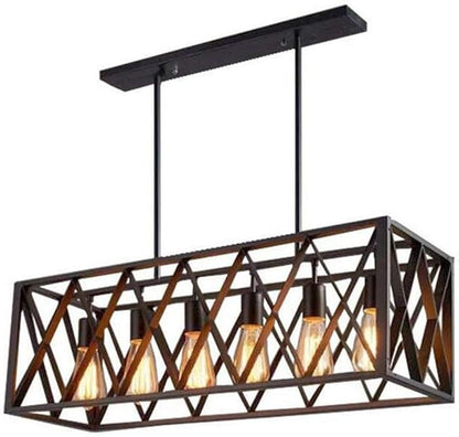 A Million Industrial Metal cage Pendant Vintage 6 Lights Black Kitchen Island Chandelier 31" for Kitchen Island Bar Farmhouse Living Room Bedroom, E26 Socket