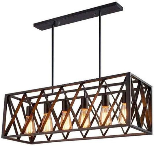A Million Industrial Metal cage Pendant Vintage 6 Lights Black Kitchen Island Chandelier 31" for Kitchen Island Bar Farmhouse Living Room Bedroom, E26 Socket