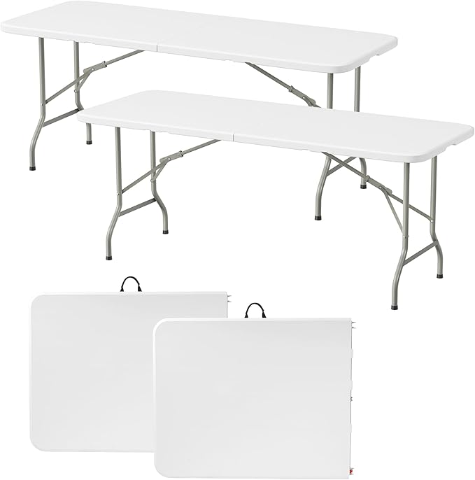 Elevon Folding Table Set of 2,6 Feet Heavy Duty Fold-in-Half Utility Table Indoor Outdoor for Camping,Picnic, Party