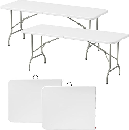 Elevon Folding Table Set of 2,6 Feet Heavy Duty Fold-in-Half Utility Table Indoor Outdoor for Camping,Picnic, Party