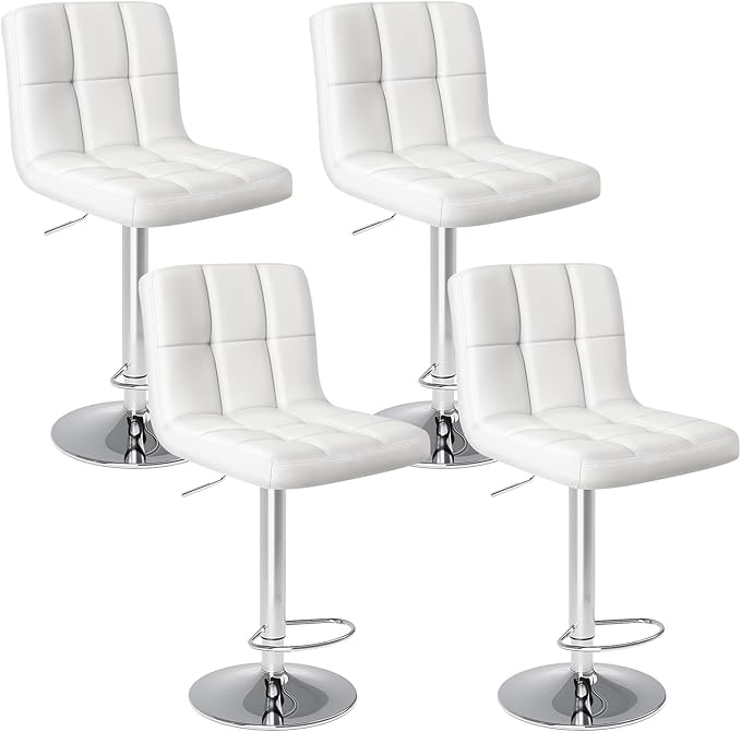 DUMOS Bar Stools Set of 4, 24 inch Counter Height Bar Stools, Upholstered Modern Kitchen Barstools with Metal Base, PU Leather Saddle Stools for Kitchen Island, Snowy White