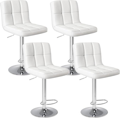 DUMOS Bar Stools Set of 4, 24 inch Counter Height Bar Stools, Upholstered Modern Kitchen Barstools with Metal Base, PU Leather Saddle Stools for Kitchen Island, Snowy White