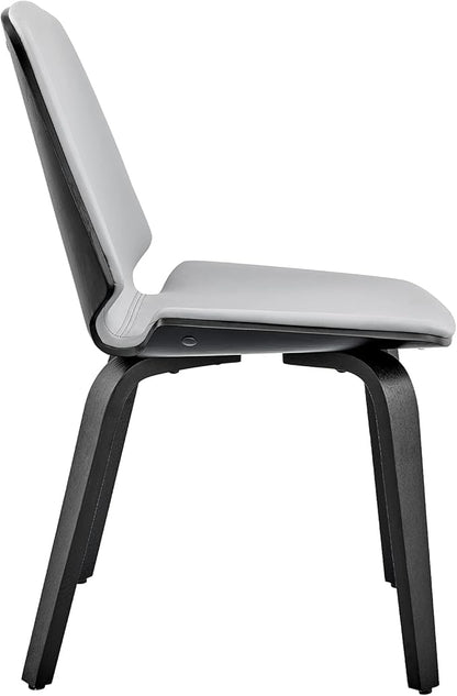 Armen Living Brinley Mid Century Modern Gray Faux Leather and Black Wood Dining Room Accent Side Chair for Kitchen Table Desk Vanity