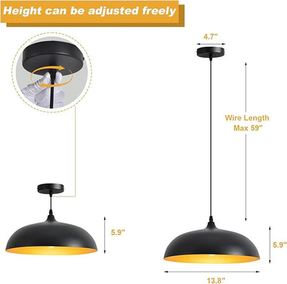 Large Pendant Light Fixtures Ceiling Hanging, 13.7" Dome Pendant Lights,Black Pendant Lighting Fixture,Adjustable Pendant Lamps for Hallway,Farmhouse,Dining Room,Living Room