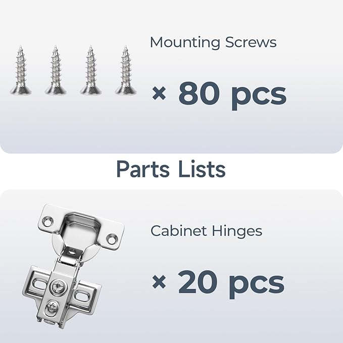 HOSOM 20 Pack 1/2" Overlay Soft Close Cabinet Hinges, Kitchen Door Hinges, Soft Close Hinges for Kitchen Doors, 100° Opening Angle, 2-Way Adjustment Cabinet Hinges Concealed