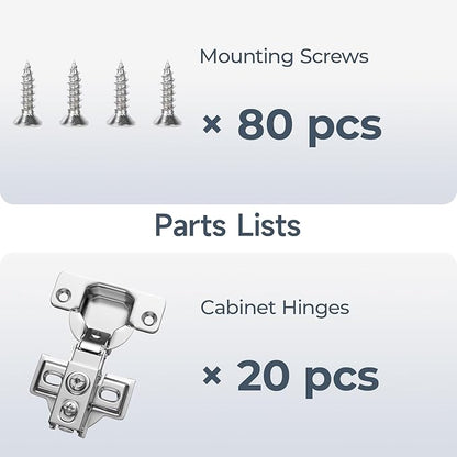 HOSOM 20 Pack 1/2" Overlay Soft Close Cabinet Hinges, Kitchen Door Hinges, Soft Close Hinges for Kitchen Doors, 100° Opening Angle, 2-Way Adjustment Cabinet Hinges Concealed