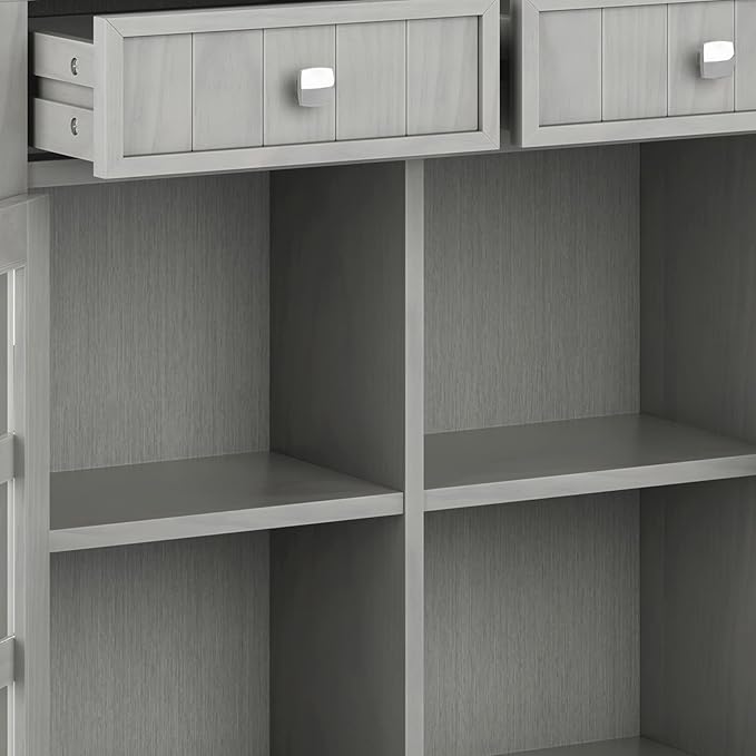 SIMPLIHOME Acadian Storage Cabinet - 36 inch Wide Solid Wood Entryway Storage Cabinet in Fog Grey, Transitional Cabinet for Hallway or Living Room with 2 Drawers and Adjustable Shelves