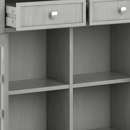 SIMPLIHOME Acadian Storage Cabinet - 36 inch Wide Solid Wood Entryway Storage Cabinet in Fog Grey, Transitional Cabinet for Hallway or Living Room with 2 Drawers and Adjustable Shelves