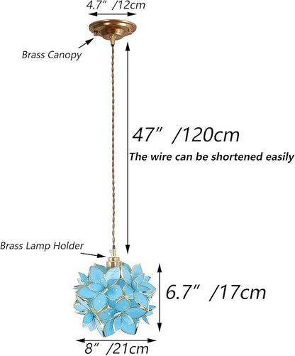 Bieye L11023 Petals Tiffany Style Stained Glass Ceiling Pendant Light for Home Decoration (Sky Blue, 8" Rose Lily)