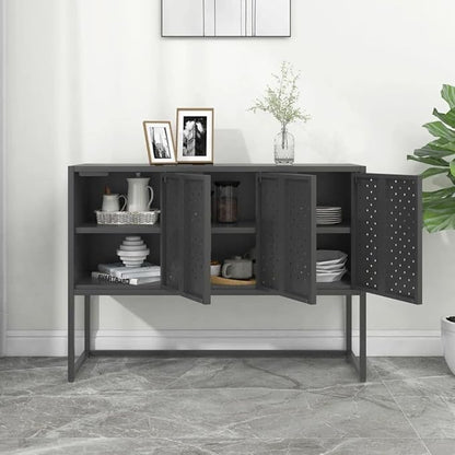 Charcoal Steel Sideboard Buffet Cabinet 41.3L x 29.5H x 13.8W in Metal Storage Credenza with 3 Doors Adjustable Feet Modern Kitchen Dining or Living Room Organizer
