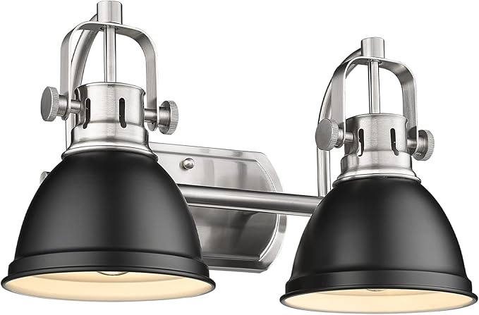 Emliviar Modern Vanity Light, Industrial 2-Light Bathroom Wall Light Fixtures, Black and Brushed Nickel Finish with Metal Shade, 4054-2W BN+BK