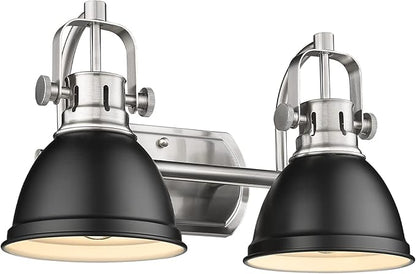 Emliviar Modern Vanity Light, Industrial 2-Light Bathroom Wall Light Fixtures, Black and Brushed Nickel Finish with Metal Shade, 4054-2W BN+BK