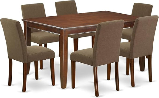 HomeStock 7 Piece Dining Room Table Set Consist of a Rectangle Kitchen Table and 6 Coffee Linen Fabric Parson Dining Chairs, 36x60 Inch, Mahogany
