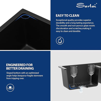 Sarlai 33 Black Granite Composite Kitchen Sink - 33"x19"Double Bowl Undermount Kitchen Sink Double Basin 50/50 Matte Black Quartz Under Counter Sinks Basin with Accessories