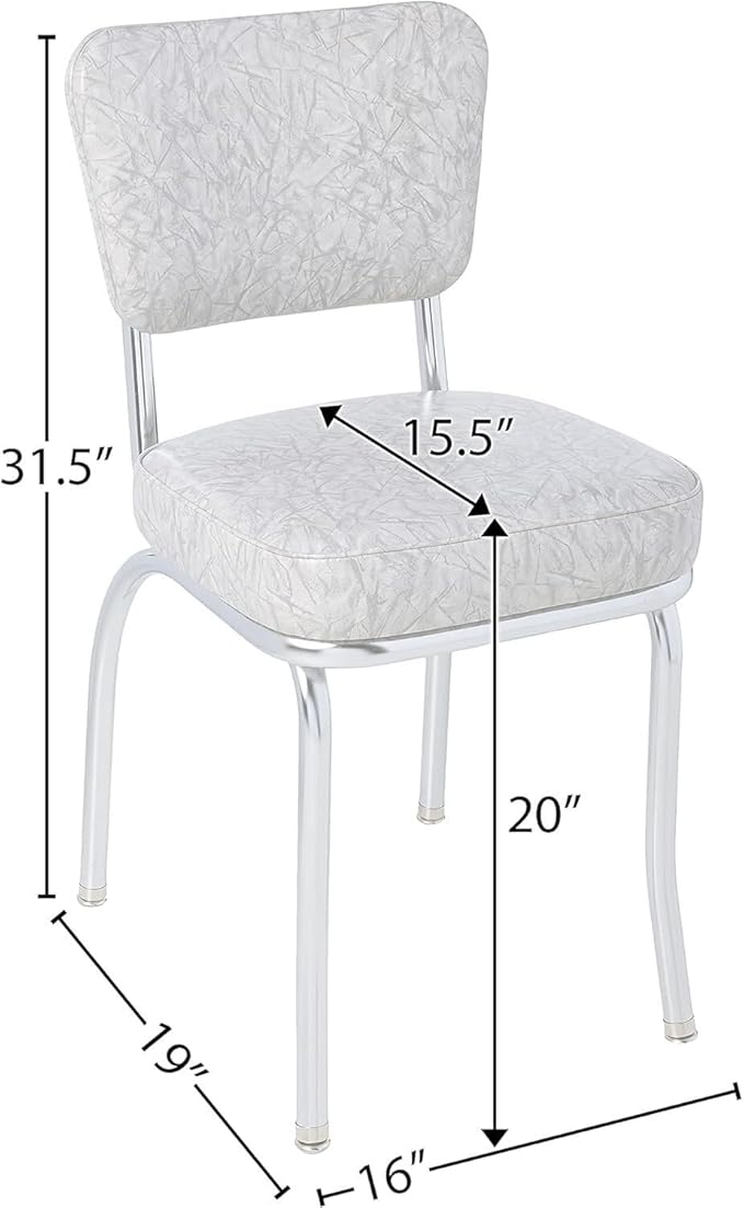 HomeStock Diner Chair - Vinyl Seat, Chrome Frame - Fully Assembled Bistro Kitchen Chair Cracked Ice Grey