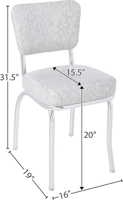 HomeStock Diner Chair - Vinyl Seat, Chrome Frame - Fully Assembled Bistro Kitchen Chair Cracked Ice Grey