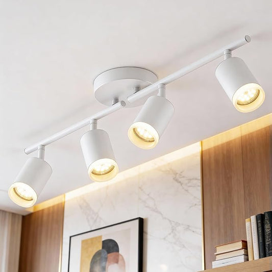 Bojim Track Lighting Fixtures Ceiling Mount for Kitchen, White 4 Way LED Spot Lights Indoor, Flexible Modern Track Light GU10 Socket for Studio, Bulbs Not Included