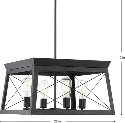 Progress Lighting 4 Light Chandelier, Rustic Farmhouse Style Modern Hanging Light Fixture for Kitchen and Dining Room, Briarwood Collection, Textured Black