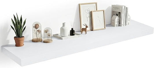Heimlove 12 Inch Deep Floating Shelves, 48 x 12 Inches Long, Large Display & Storage Shelf, Rustic Wood Wall Shelves for Fireplace Mantel, Set of 1, White