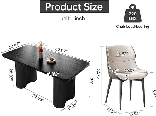 Miuuod 63" 5-Piece Kitchen & Dining Set,Modern Table & 4 Chair Set for Home,Apartment,Soft Dining Chairs with Padded Seats & Backrests,Stable Frame Rectangular Table,Black