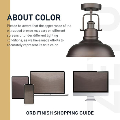 zeyu Farmhouse Semi Flush Mount Light Fixture, 11 Inch Industrial Ceiling Light Fixture for Indoor, Oil Rubbed Bronze Finish, ZY41-F ORB