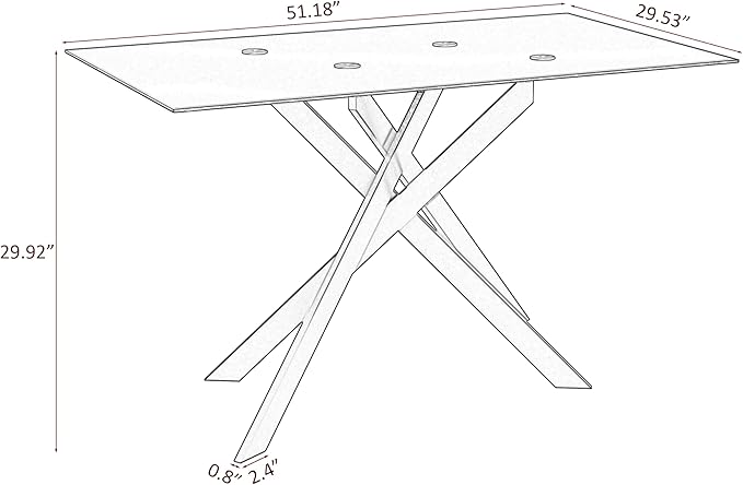 51.18" Rectangular Glass Dining Table, Tempered Glass Kitchen Tabe with Metal Legs, Stylish and Sturdy Dinner Table for Home and Outdoor Dining (Full Black, 51.18'')