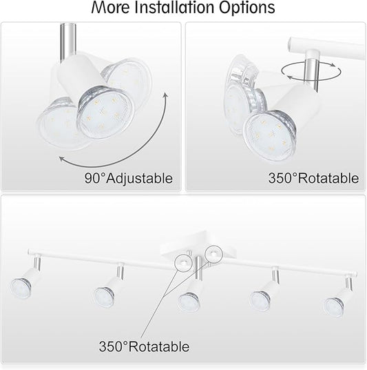 BoostArea 5 Light Track Lighting Fixtures Ceiling, Matte White Kichen Track Lighting, Rotatable Light Heads, Adjustable Modern Directional Ceiling Light for Kitchen,No Bulbs