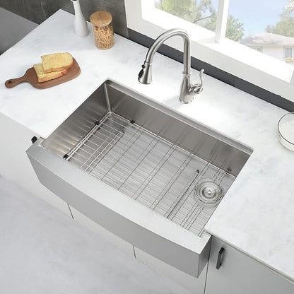 33 Inch Farmhouse Sink For Kitchen, 33x22 Inch Stainless Steel Farm Sink Undermount Apron Front 16 Gauge Single Bowl Workstation Kitchen Sink