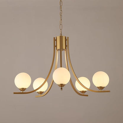 Glass Globe Chandelier,Gold Farmhouse Chandeliers for Dining Room,Modern Sputnik Dining Room Light Fixtures，Adjustable Chain Ceiling Lighting for Living Room Bedroom Kitchen Island