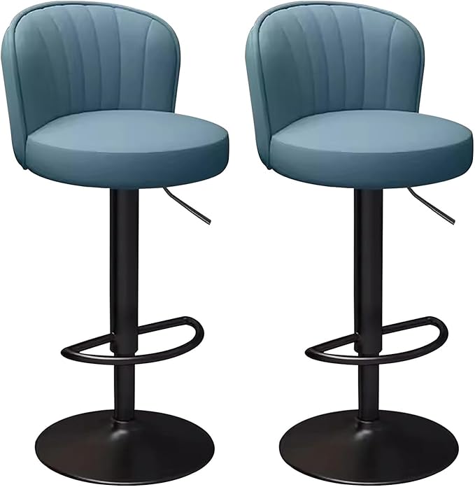 s Set of 2 Counter Height PU Leather, Adjustable Chair with Back, Upholstered Chairs for Kitchen Island, Restaurant,Blue-Sitting Height 6383cm