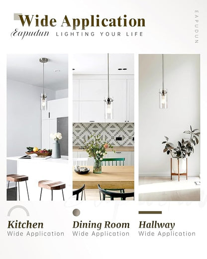 EAPUDUN Pendant Lights Kitchen Island (3 Pack), Clear Glass Shade Kitchen Lighting fixtures Ceiling Hanging, Black Pendant Lights for Kitchen Island,Dining Room,Corridor Bedroom E26 Base