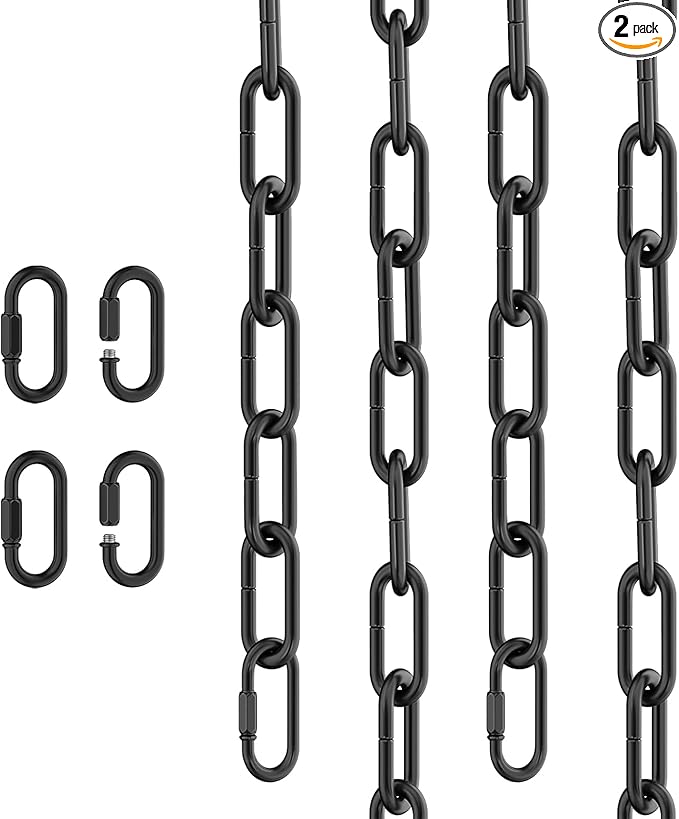 garini 6 Feet Industrial Black Light Fixture Chain, Adjustable Metal Pendant Chandelier Chain Extension with Detachable Link, 2 Pack