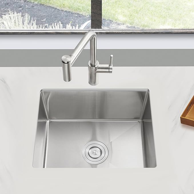 MENATT 23-Inch Undermount Kitchen Sink, 18 Gauge Stainless Steel Handmade Overmount Single Bowl Kitchen Sink - 9 Inch Deep Bowl Bar/Prep Sink Brushed, D23"x W16"x H9"