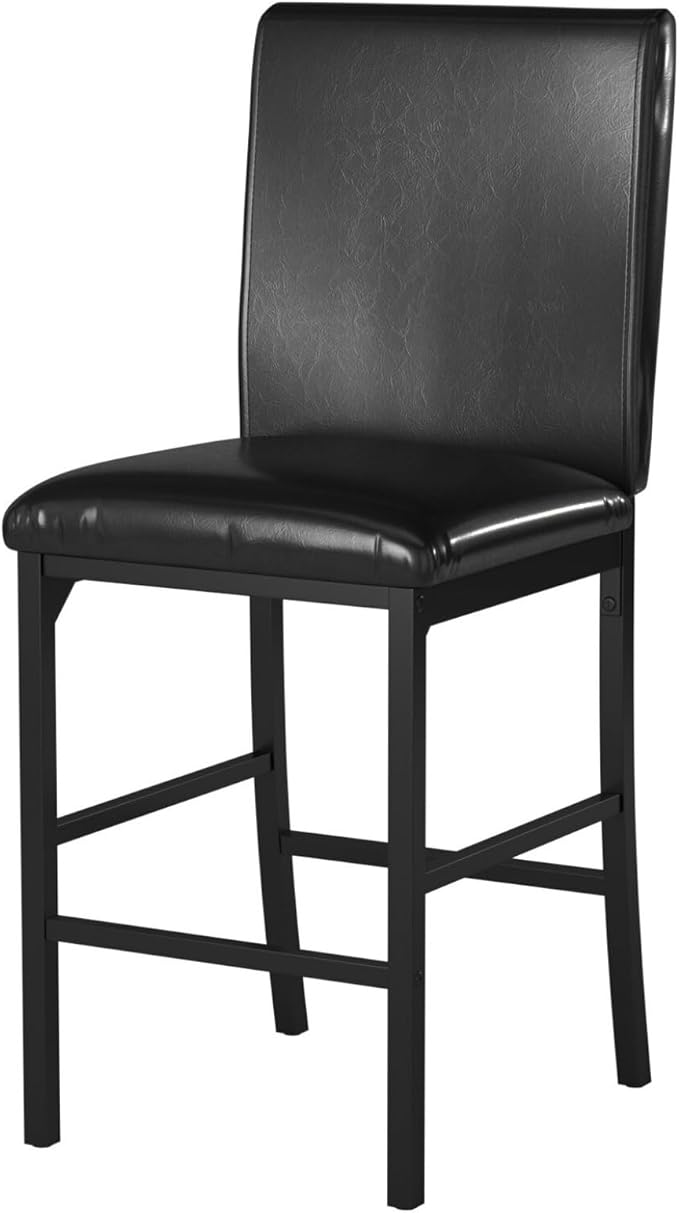 Counter Height Chairs Set of 4, Brown Faux Leather Dining Chairs, Black Metal Frame, Kitchen Island Chairs, 25" Seat Height, Industrial Style