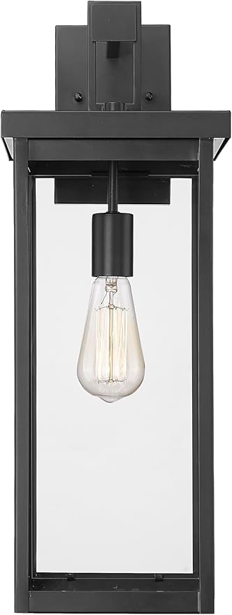 ML Lighting | Barkeley Collection | 42602-PBK | 22" Modern One Bulb Outdoor Steel Medium Wall Sconce | Anti-Rust Powder Coat Black with Clear Glass Shade | Exterior Ambient Light for Safety