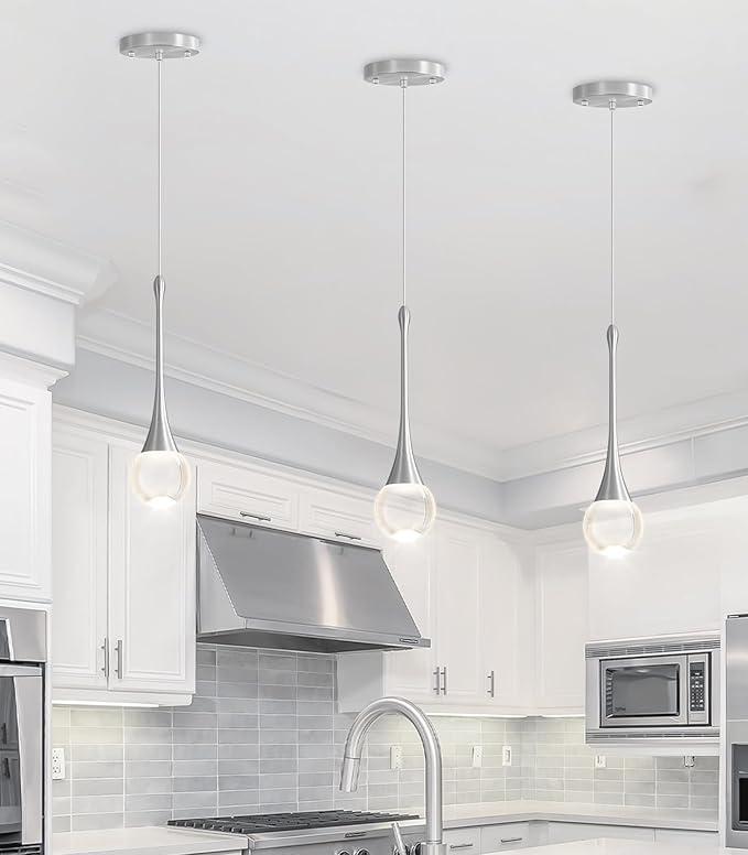 Modern Pendant Light LED Crystal Chandelier for Kitchen Island Dimmable Crystal Pendant Lighting for Dining Room Bedroom Silver