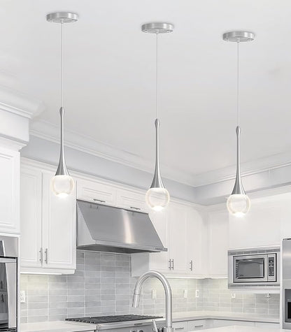 Modern Pendant Light LED Crystal Chandelier for Kitchen Island Dimmable Crystal Pendant Lighting for Dining Room Bedroom Silver