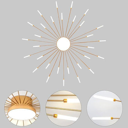 JAYMP 50.4" Ceiling Light Modern Flower Shape Ceiling Lamp for Living Room Dining Room Flush Mount Metal Acrylic Sputnik Firework Petal LED Lighting Fixture (Matte Gold, 30+1 Lights)